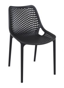 Oxygen  Black chair is produced with a single injection of polypropylene reinforced with glass fiber obtained by means of the latest generation of air moulding technology with neutral tones. For indoor and outdoor use.