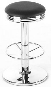 RETRO Base Stool  Made in NZ  Upholstered   Frame finishes available: Chrome  Powdercoat Brushed Chrome   Size: 385w x 385d 650h to 750h  5 Year Warranty 