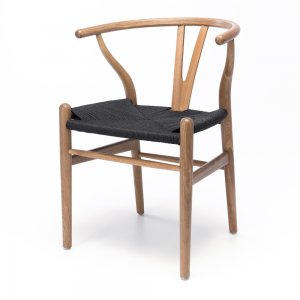 WISHBONE NB  Chair Natural Oak Black Rope Seat  Style Scandinavian  Timber White Oak  Dimension W54 D54 H78 SH48cm  Construction Solid Oak frame with a durable semi-gloss finish, rope cord seat and stoppers on feet.