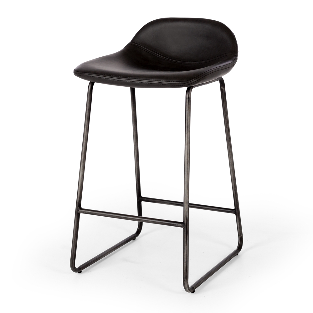 Hauser Barstools Vintage Black Dimension W420 D450 H76.50 SH650   Metal Brushed   Ply frame and solid ply seat, high density foam. Black leatherette  upholstery and brushed metal legs.  