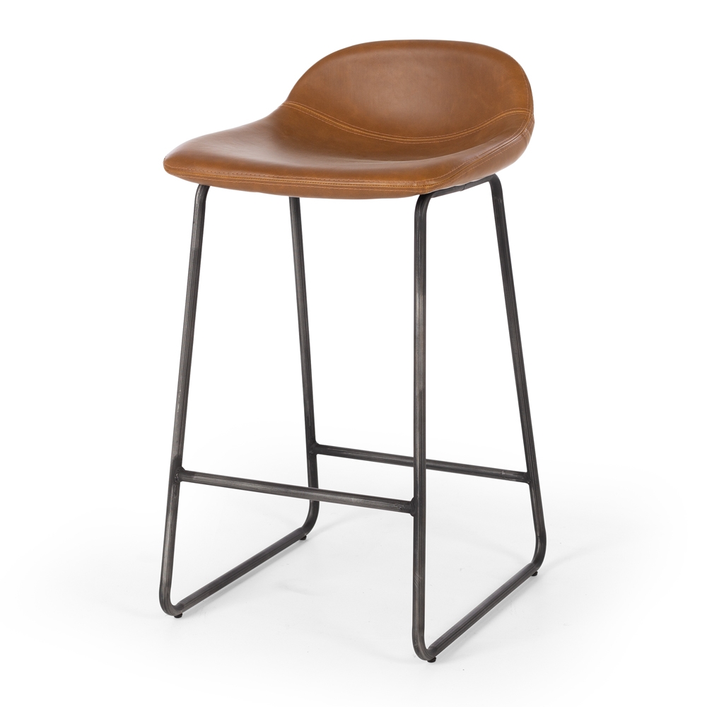 Hauser Barstools Vintage Cognac  Dimension W420 D450 H76.50 SH650   Metal Brushed   Ply frame and solid ply seat, high density foam. Cognac  leatherette  upholstery and brushed metal legs.  