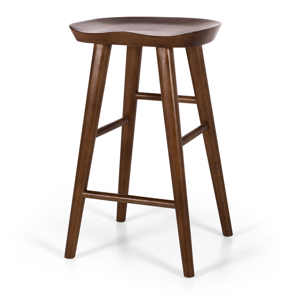 Saddle Barstool in Deep Oak  Solid Oak frame with a durable semi-gloss finish, stoppers on feet.  Dimension W390 D320 SH650