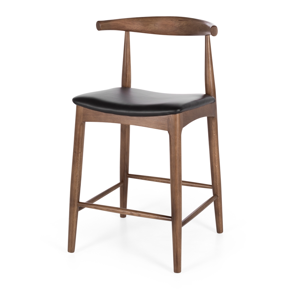 Elbow Barstool Dark Oak Black PU leatherette Seat   Timber White Oak  Construction Solid Oak frame with a durable semi-gloss finish and stoppers on feet.  Dimension W550 D500 H940 SH650