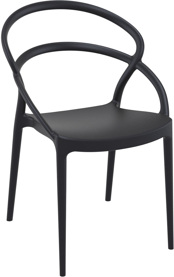Lola chair is produced with a single injection of polypropylene reinforced with glass fiber obtained by means of the latest generation of air moulding technology in black.   For indoor and outdoor use.