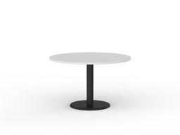 1200mm round Polo meeting table, with white worktop  black powdercoat base.
