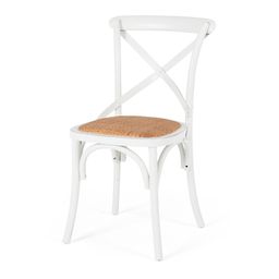  X-Back Chair Aged White Natural Rattan Seat
Style Traditional
Construction Heat engineered timber with anti-sag ply seat base, powdercoated metal, padded rattan and feature metal bolts.
Dimension
W550 D510 H890; Seat Height 470
